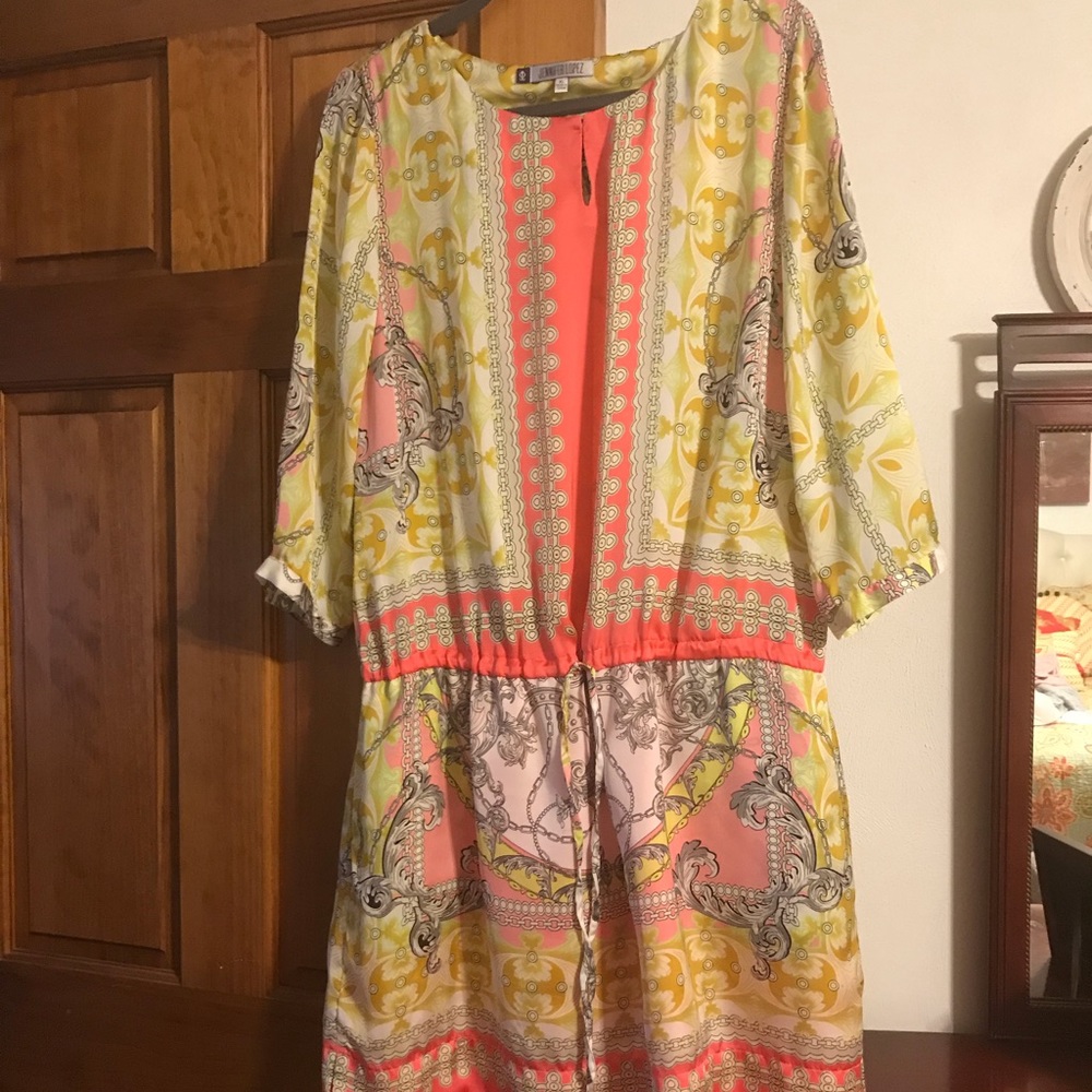 Jennifer Lopez drop waist drawstring dress.